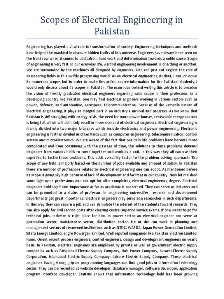 The WideRanging Career Opportunities and Growing Demand for Electrical Engineers in Pakistan's