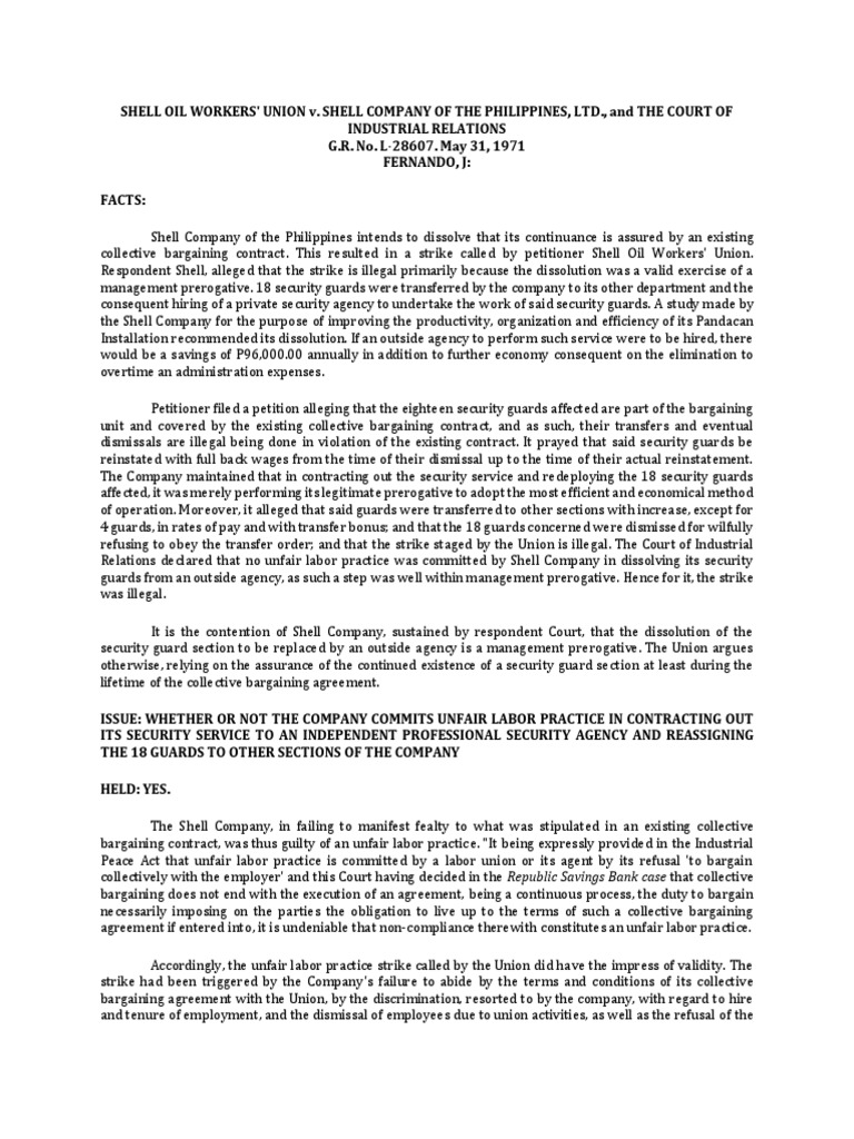 SHELL OIL WORKERS' UNION v. SHELL COMPANY OF THE PHILIPPINES, LTD., and ...