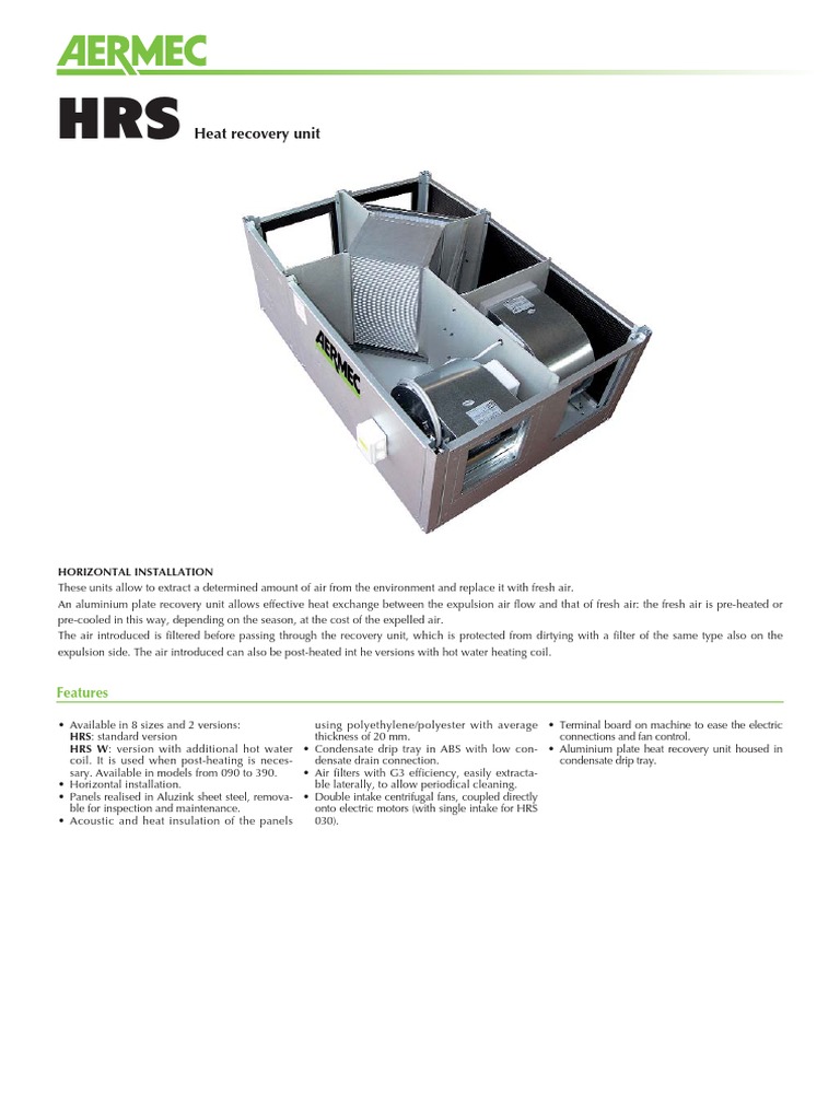 Aermec HRS Data Sheet Eng | PDF | Heat Exchanger | Water