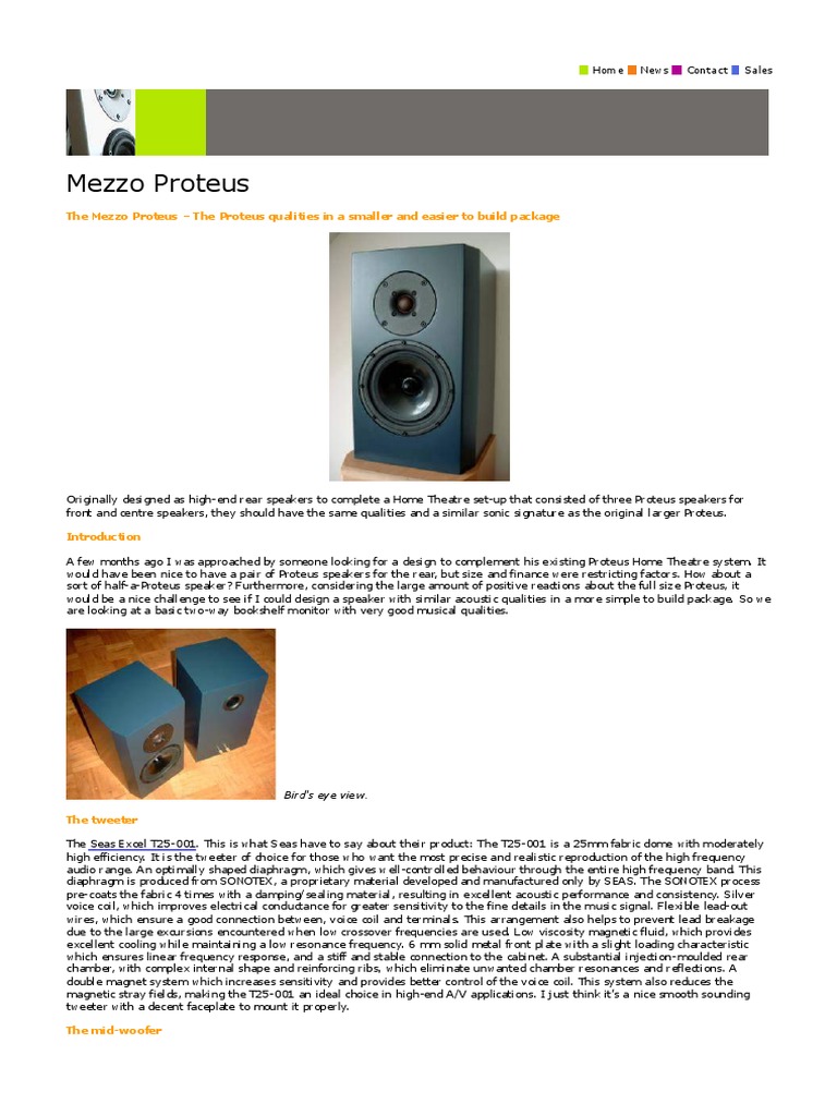 Mezzo Proteus Speaker Design Guide | PDF | Loudspeaker | Electronic Filter