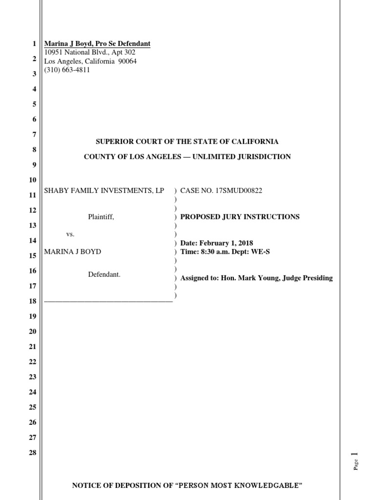Proposed Jury Instructions Unlawful Detainer PDF Eviction Landlord