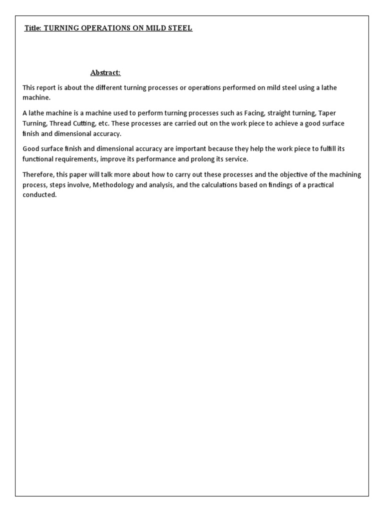 Title Lathe Machine Report PDF Machining Mechanical Engineering