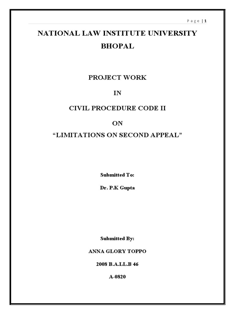 National Law Institute University Bhopal Project Work IN Civil