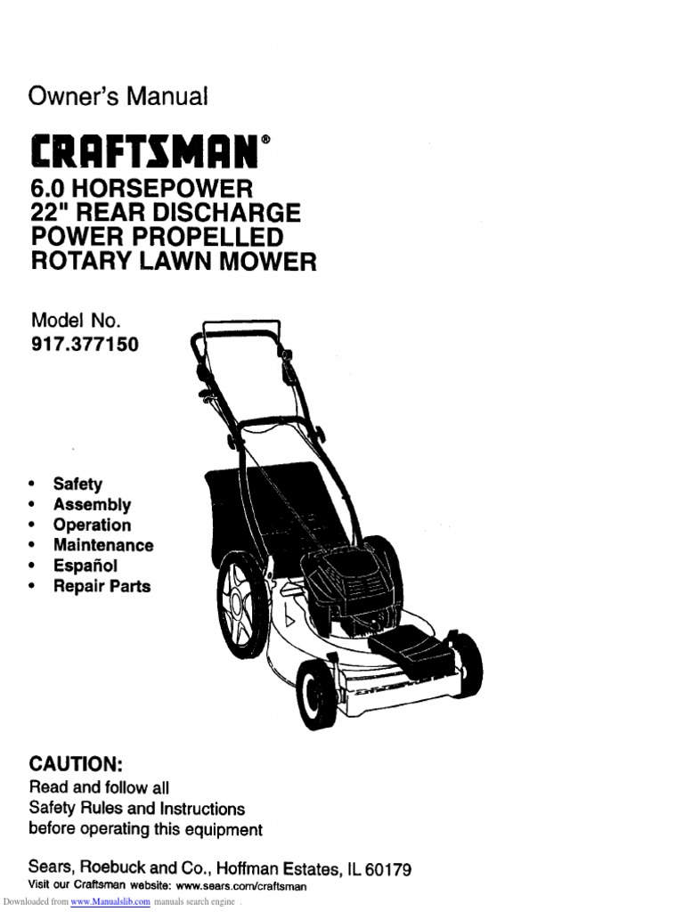 Craftsman Model 917.377 Owner's Manual | PDF | Lawn Mower | Mower