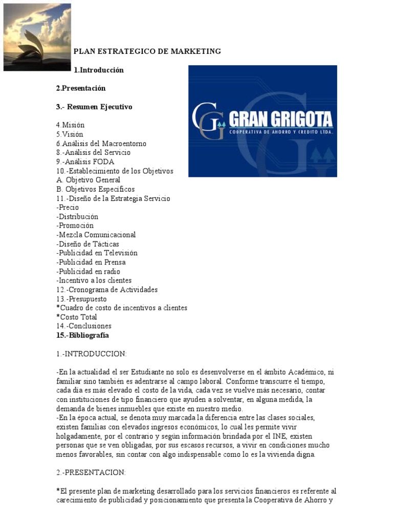 Plan Estratégico de Marketing Financiero | PDF | Producto (Negocio ...