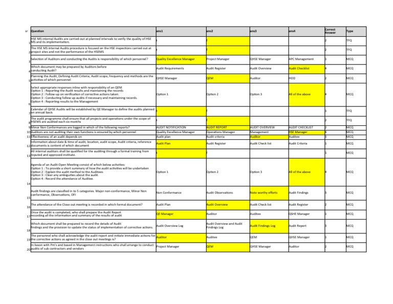 HSE Internal Audit Overview and Checklist | PDF | Audit | Auditor's Report