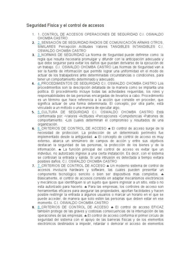 Seguridad en Control de Acceso Físico | PDF | Valores | Hardware de la ...
