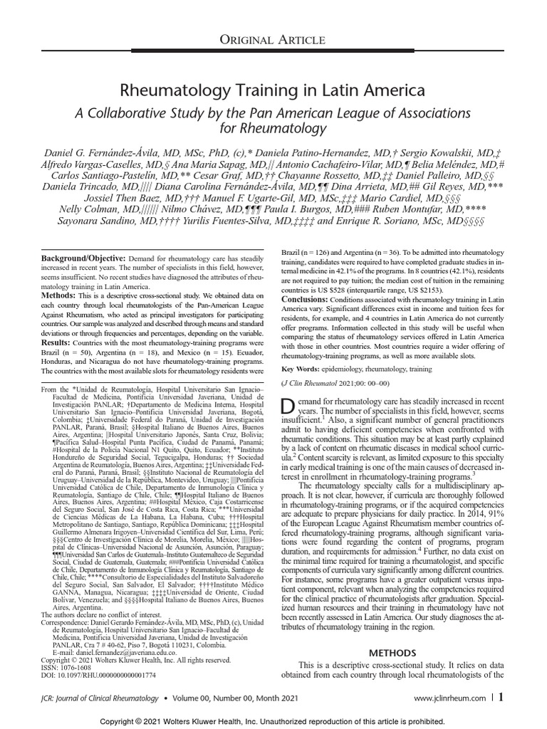 J Clin Rheumatol 2021 Aug 2 Fernandez-Avila DG | PDF | Health Care ...