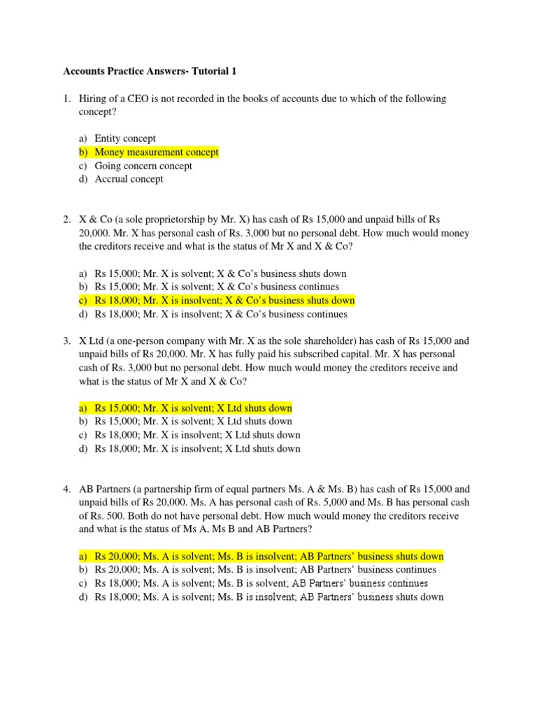 FA Tutorial 1 - Answers | PDF | Debits And Credits | Equity (Finance)