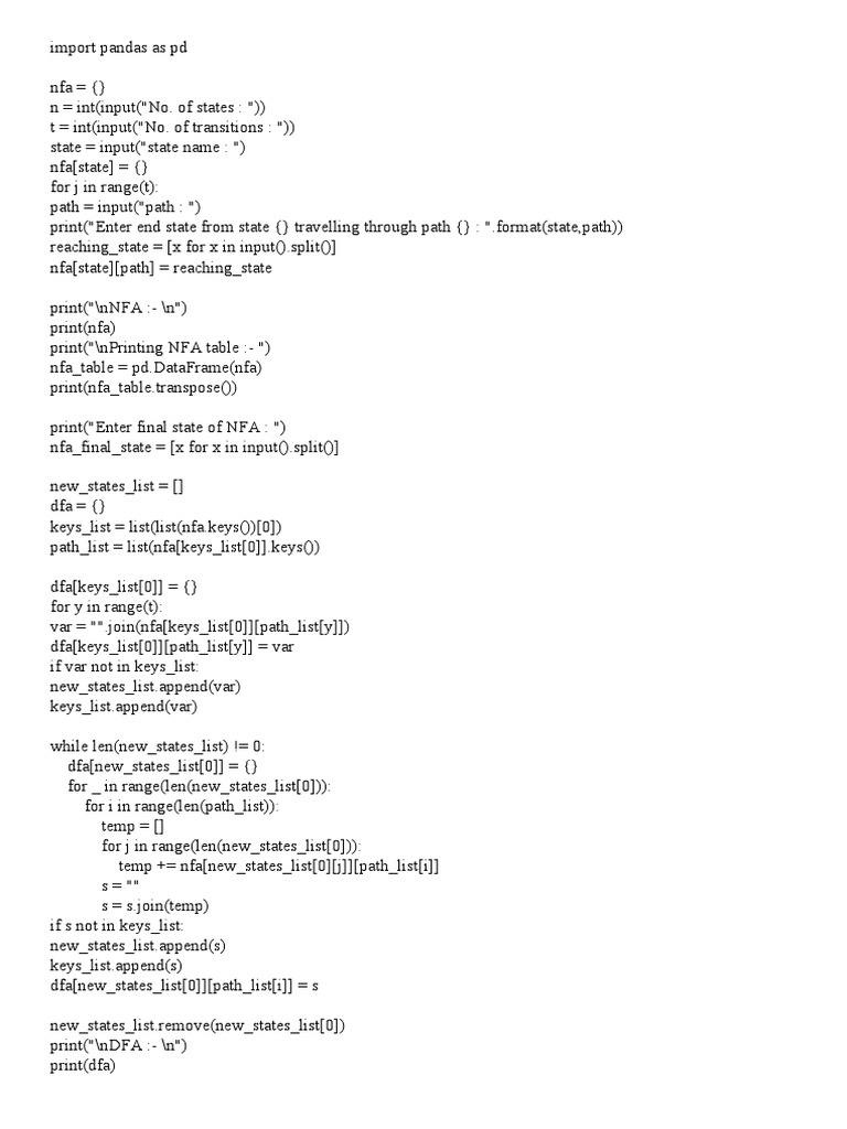 Convert NFA to DFA Using Python | PDF