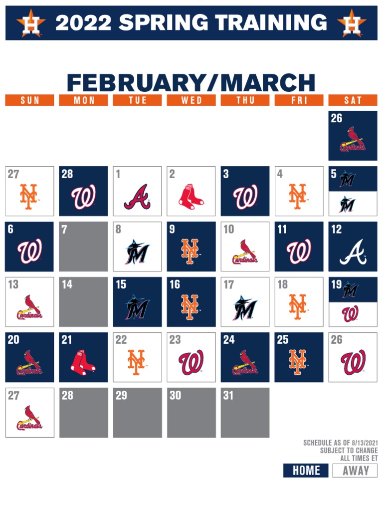 2022 Astros Spring Training Schedule | Pdf