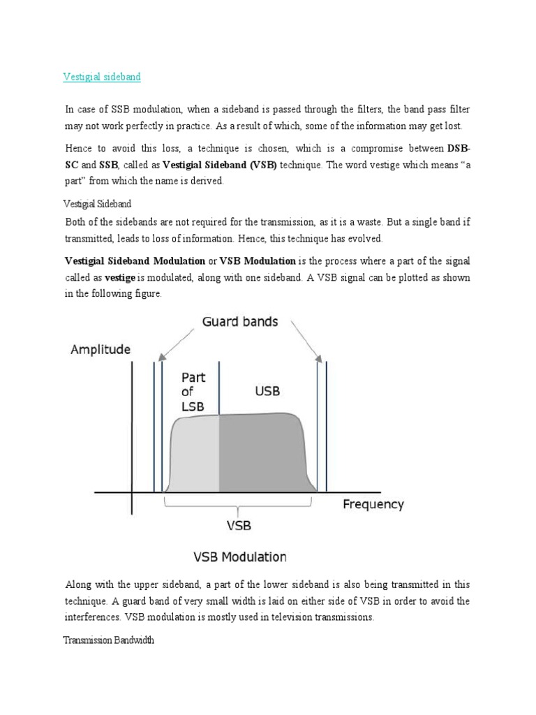 Vestigial Sideband SC and SSB, Called As Vestigial Sideband (VSB) Technique. The Word Vestige