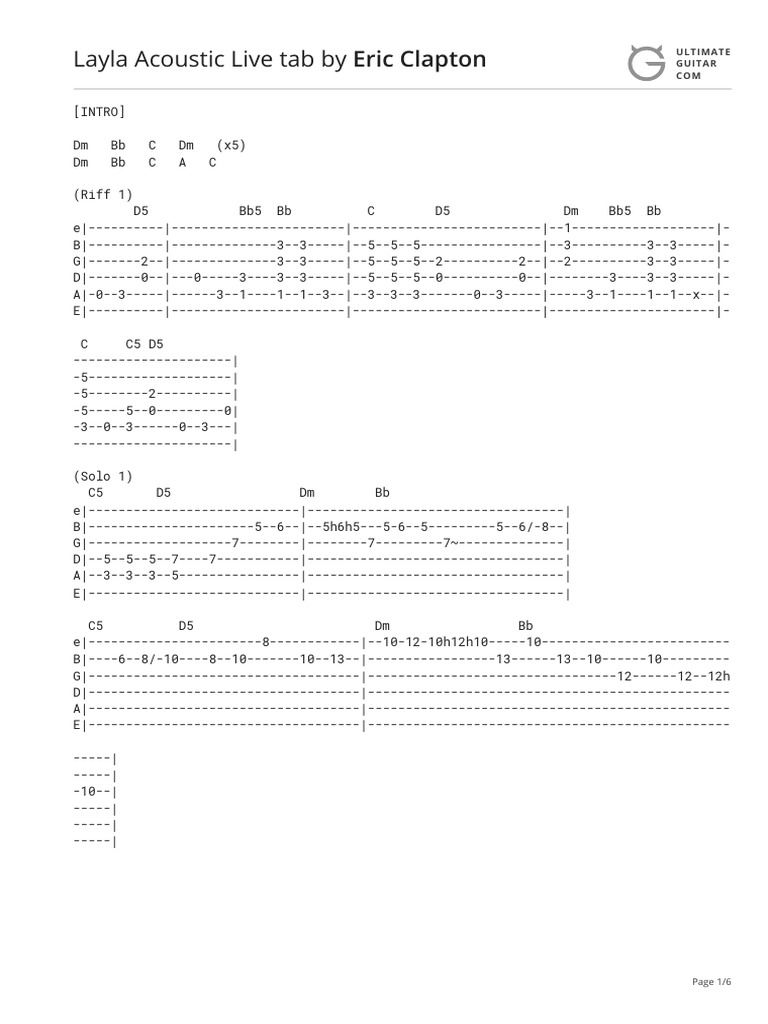Layla Acoustic Live Tab | PDF | Musical Compositions | Songs