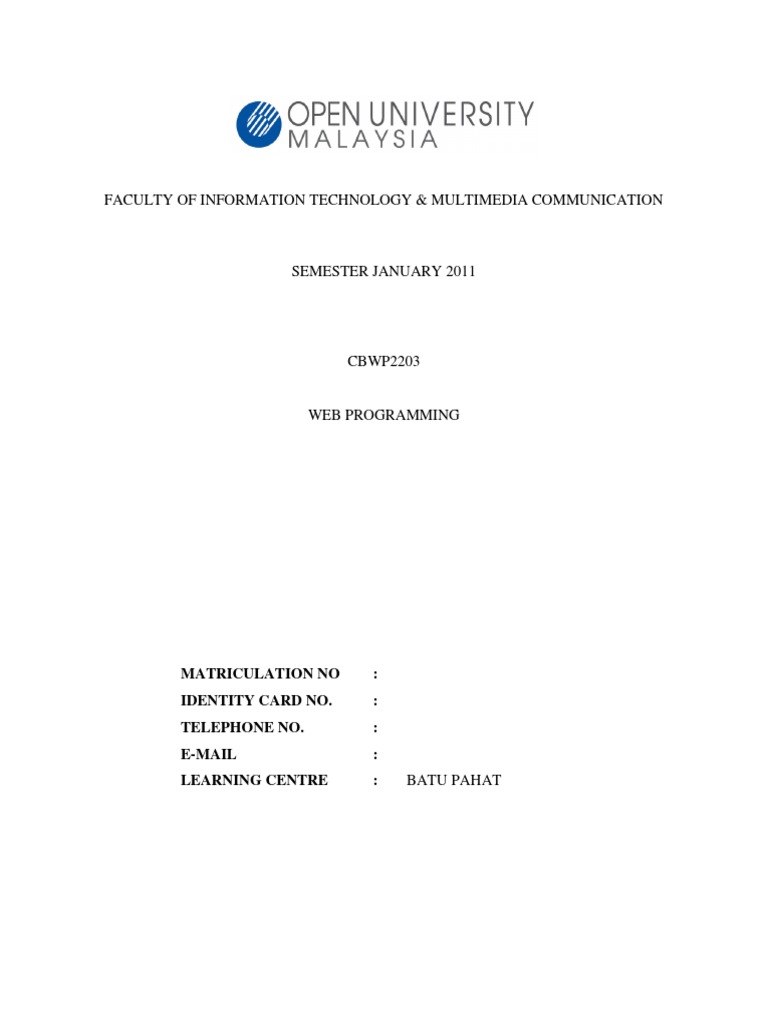 Web Programming Assignment CBWP2203 | PDF | World Wide Web | Internet & Web