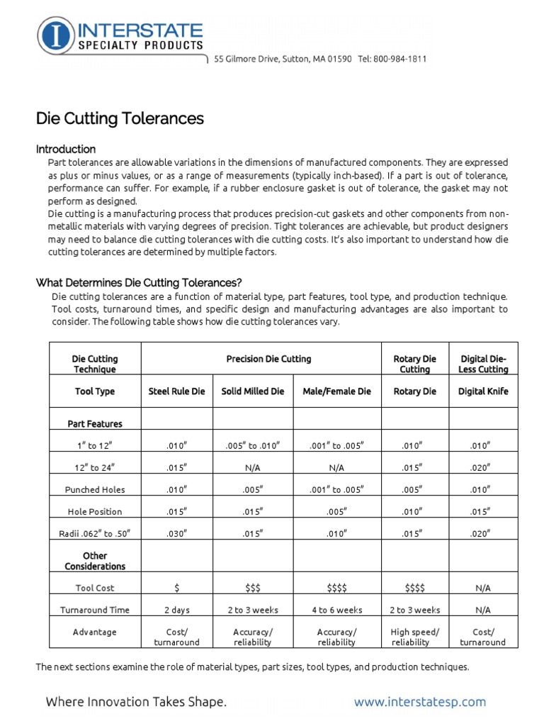 Die Cutting Tolerances PDF Engineering Tolerance Natural Rubber