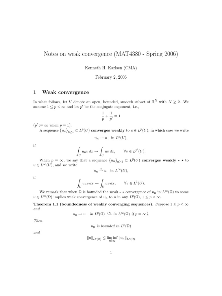 Weak Convergence in Lp Spaces | PDF | Mathematical Analysis ...