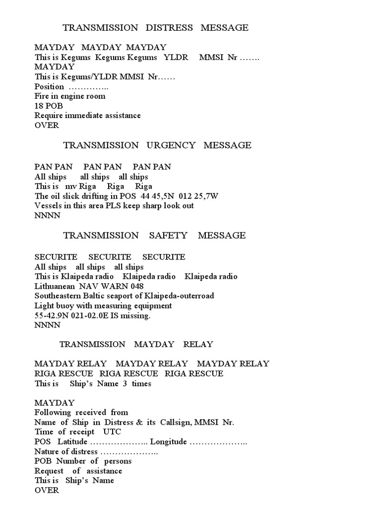 Distress and Urgency Message Examples | PDF
