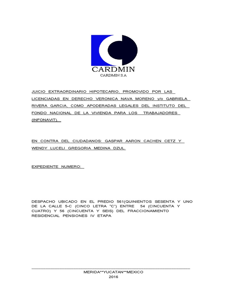 Juicio Extraordinario Hipotecario Cardmin | PDF | Finanzas y dinero ...