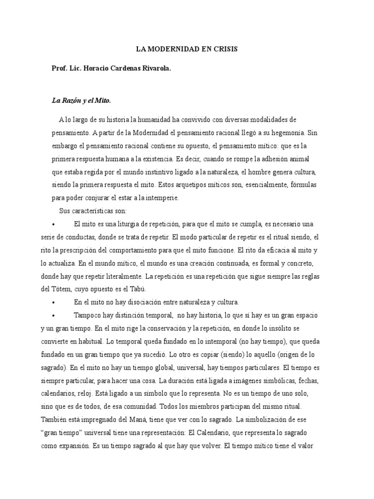 Crisis de la Modernidad y el Mito | PDF | Conocimiento | Estado (política)
