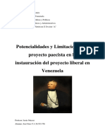 Potencialidades y Limitaciones Del Proyecto Paecista en La Instauracion Del Proyecto Liberal en Venezuela Jose Saez CI 29553758