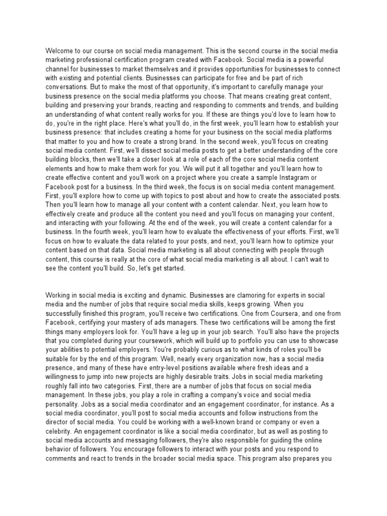 Social Media Management Transcript PDF Brand Social Media