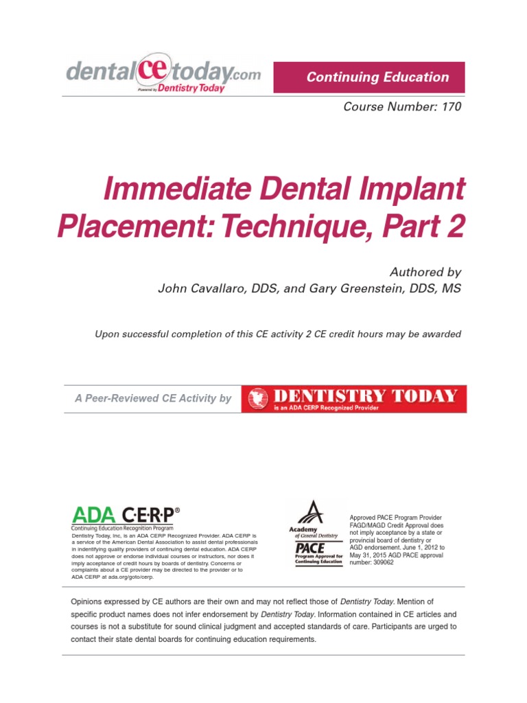 Immediate Dental Implant Techniques | PDF | Dental Implant | Medical ...