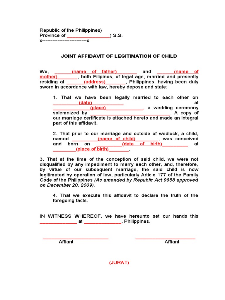 Affidavit of Legitimation of Child Joint PDF