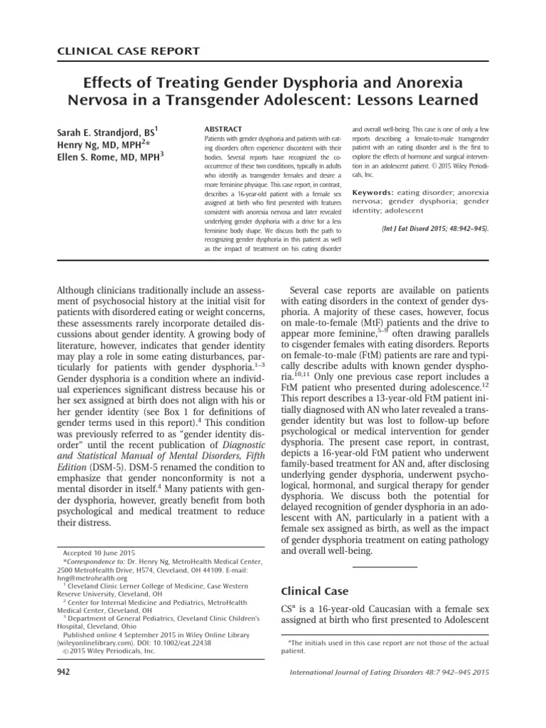 Effects of Treating Gender Dysphoria and Anorexia Nervosa in A ...