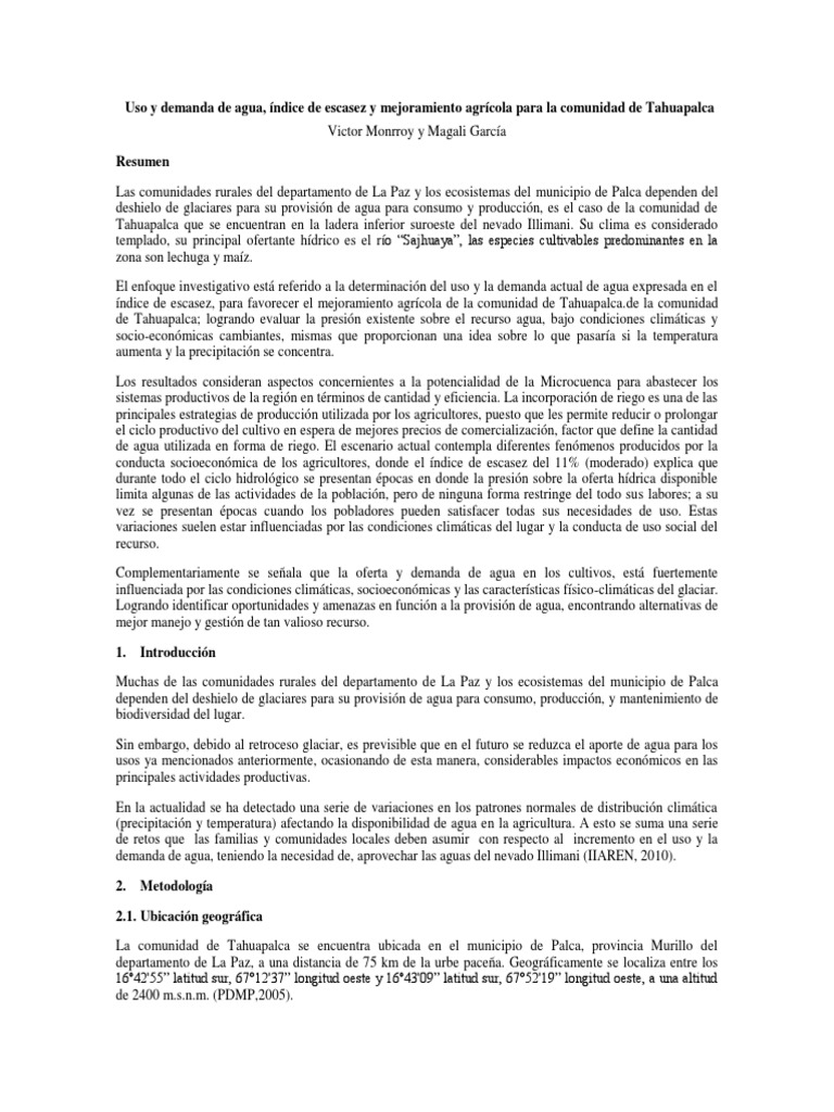 Uso y Demanda de Agua Victor Monrroy Articulo Cientifico | PDF ...