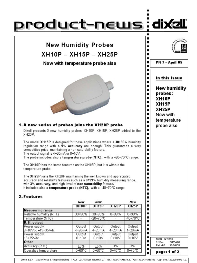 New Dixell Humidity Probes Overview | PDF | Relative Humidity | Electricity