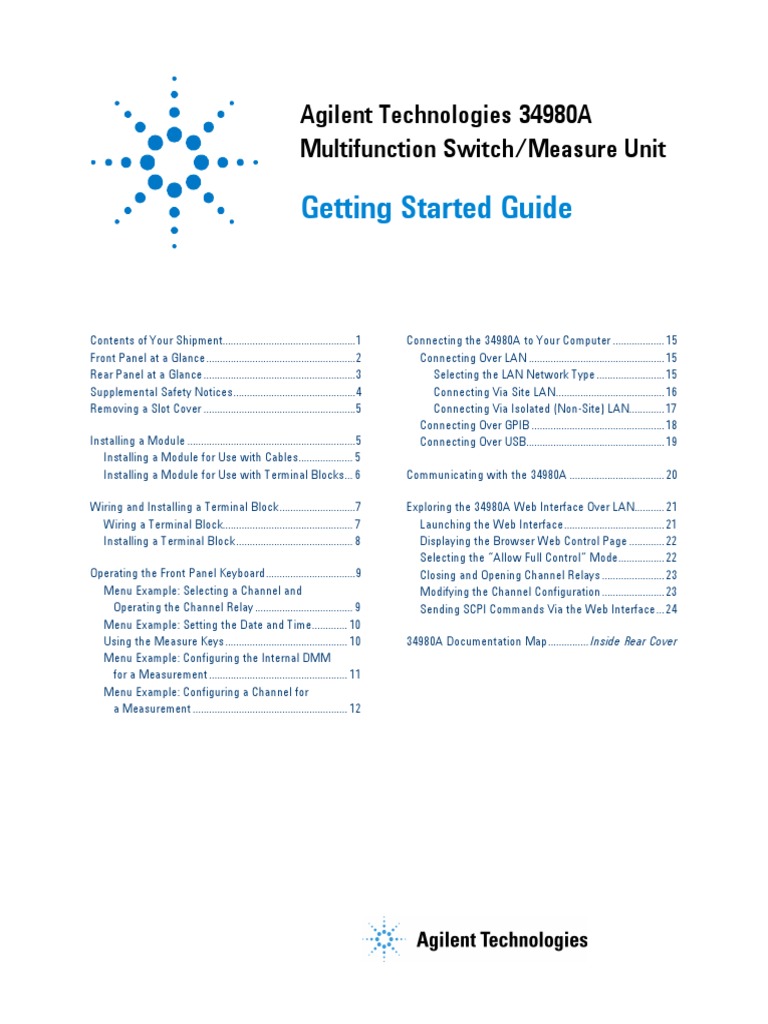 Getting Started Guide: Agilent Technologies 34980A Multifunction Switch ...