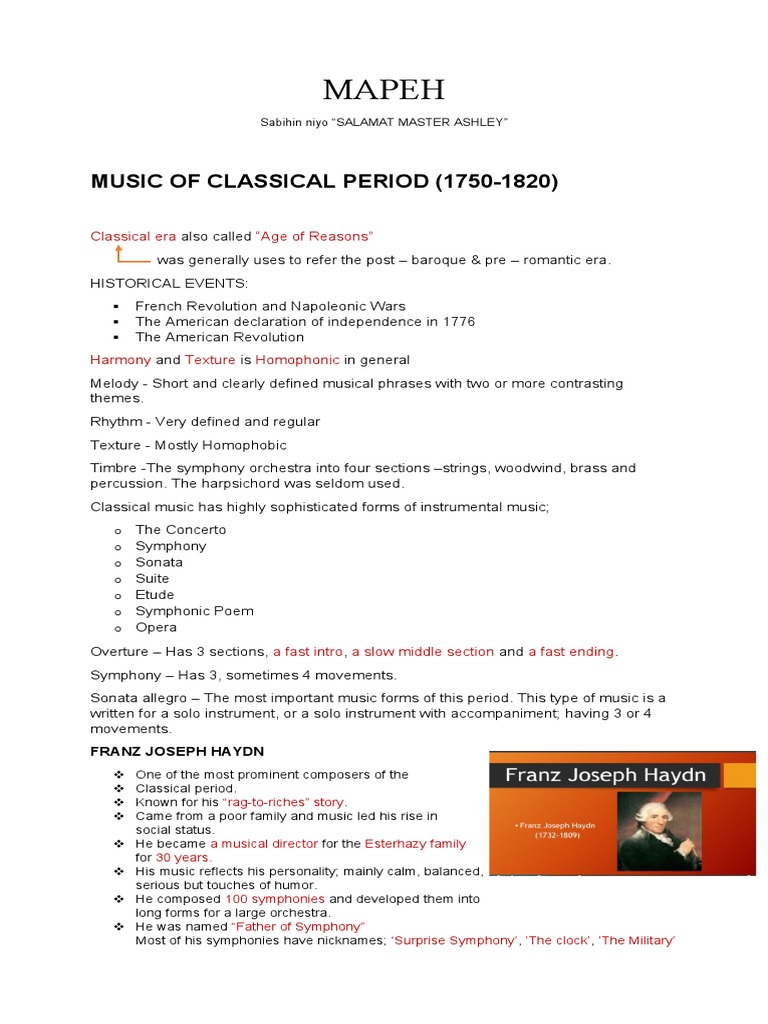 Classical Music & Art Overview | PDF | Classical Period (Music ...