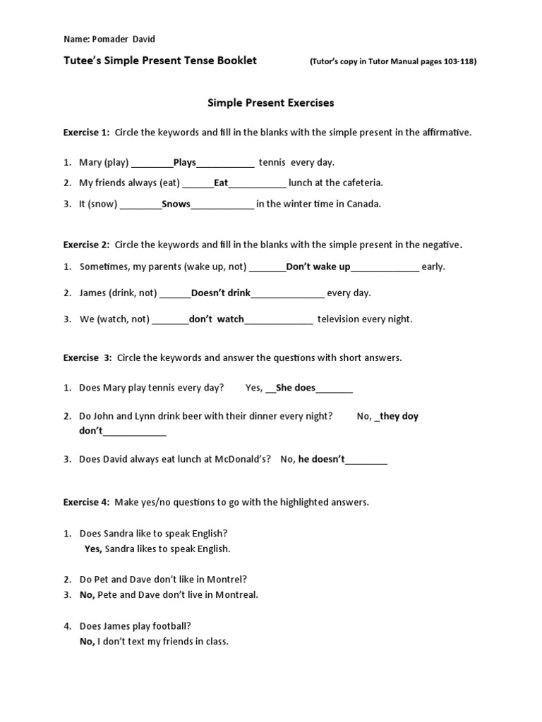 Simple Present Tense Booklet Tutee | PDF | Question | Linguistic Typology