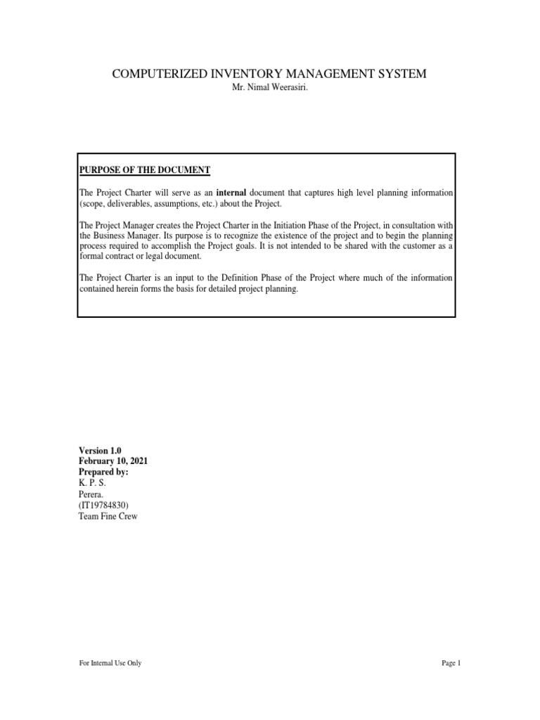 Computerized Inventory Management Charter | PDF | Inventory | System