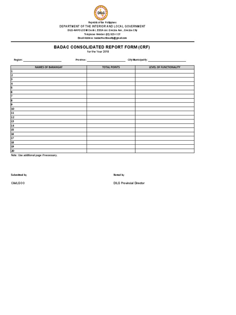 Badac Consolidated Report Form (CRF) : Department of The Interior and ...