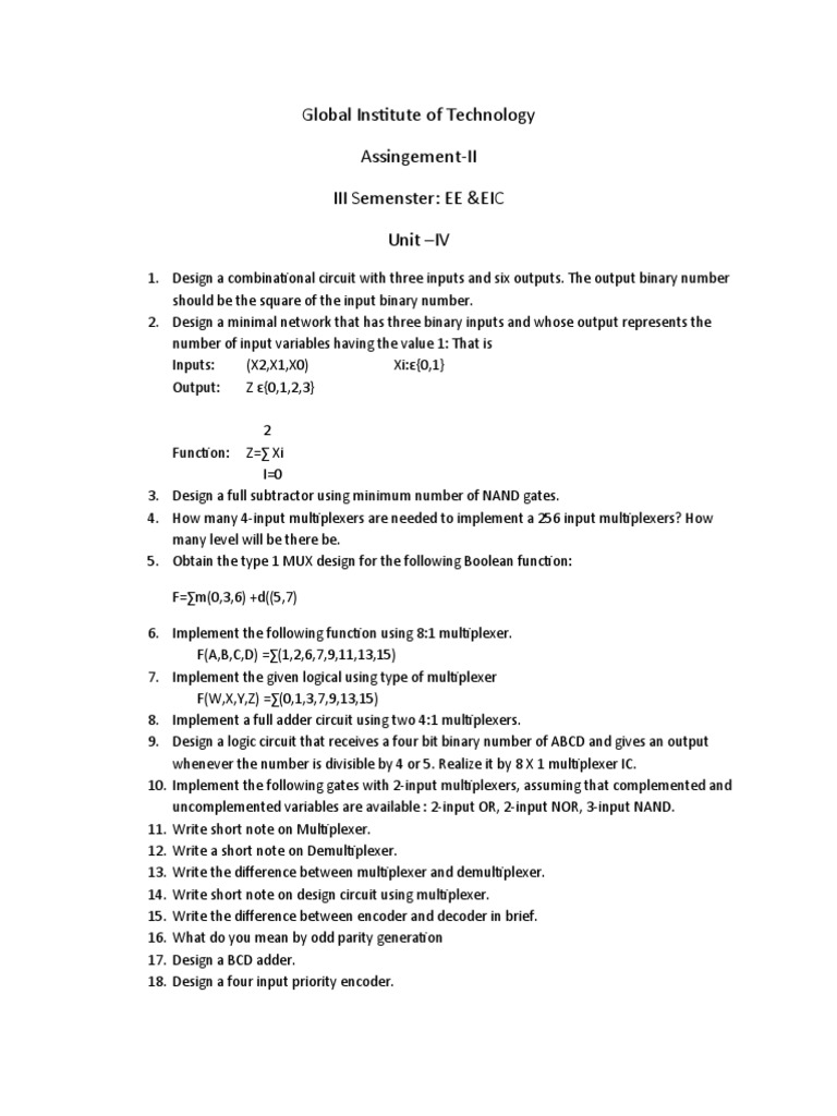 Combinational Circuit Design Assignment | PDF