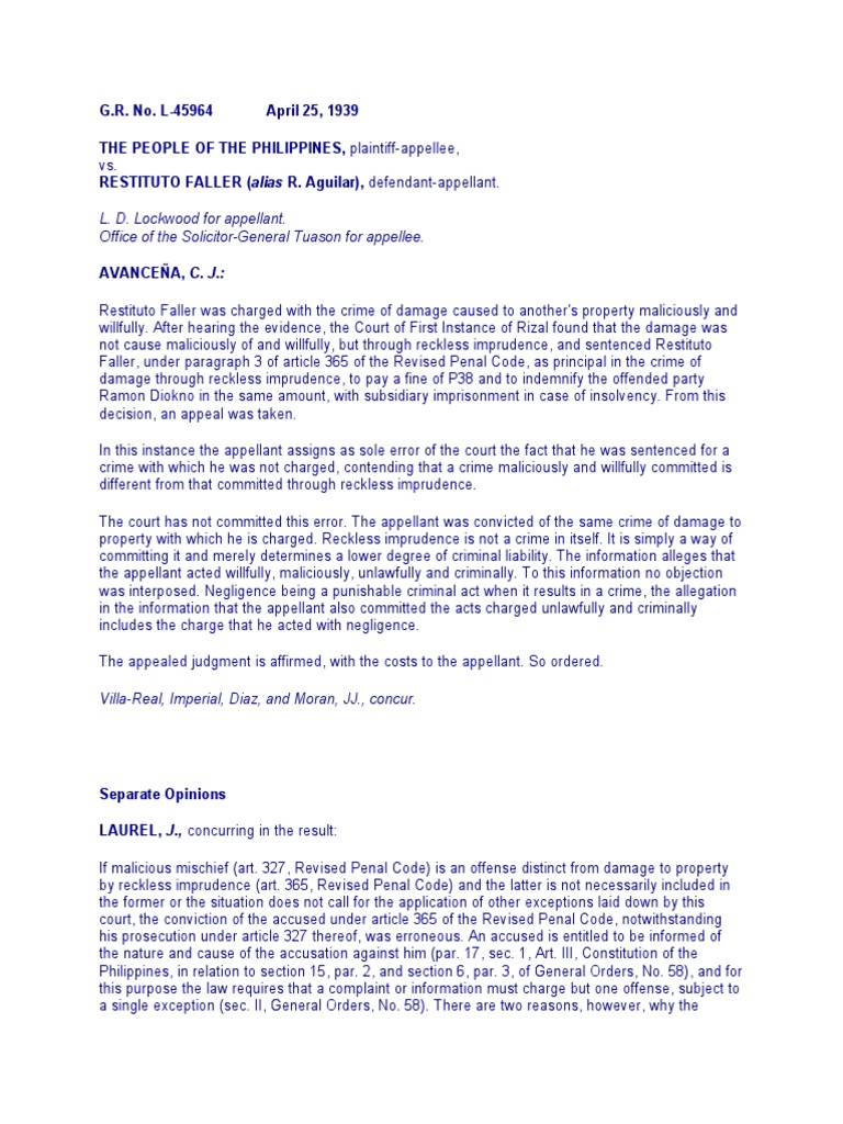 Reckless Imprudence in Property Damage Case | PDF | Crimes | Crime ...
