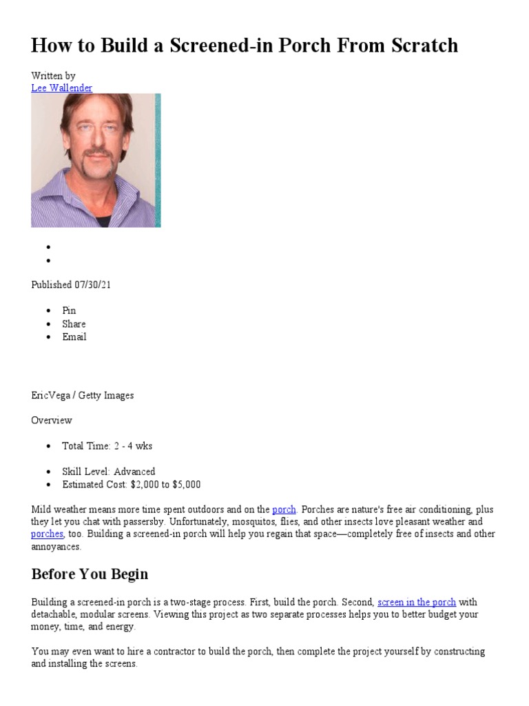 How To Build A ScreenedIn Porch From Scratch PDF Screw Drill