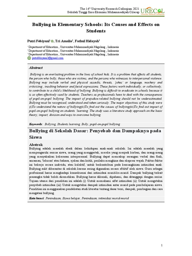 Bullying in Cilacap Schools: Causes & Effects | PDF | Bullying | Crime ...
