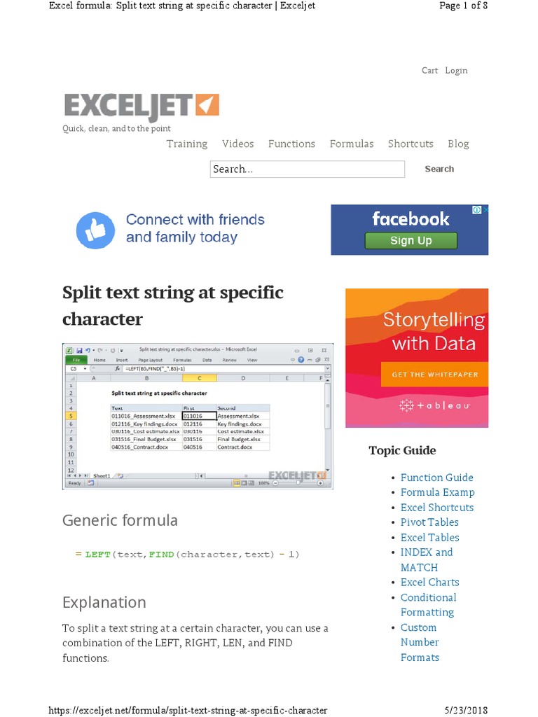 Split Text String at Specific Character: Generic Formula | PDF ...