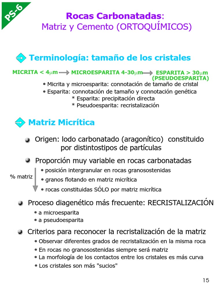 Matriz y Cemento en Rocas Carbonatadas | PDF | Rocas | Materiales naturales
