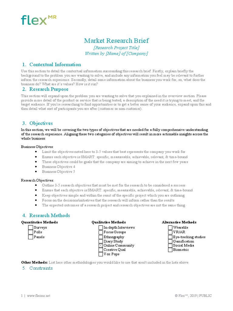 Market Research Brief Template PDF Goal Communication