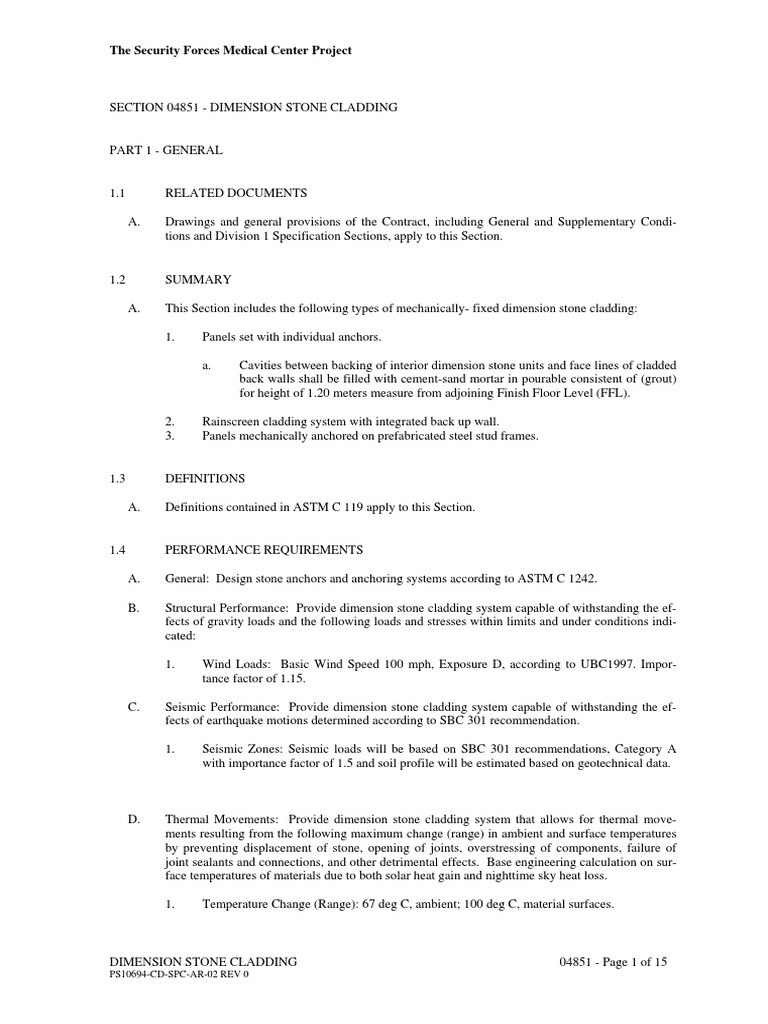 Dimension Stone Cladding Specifications | PDF | Screw | Wall
