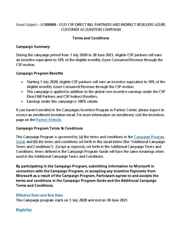 Azure CSP Incentive Campaign FY21 | PDF | Microsoft Azure | Microsoft