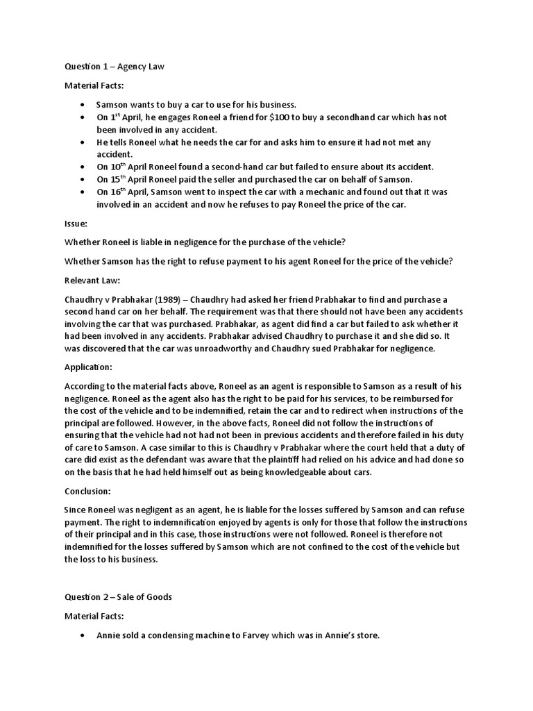 Section C Solution | Download grátis PDF | Negligence | Indemnity