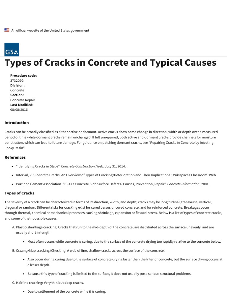 Types of Cracks in Concrete and Typical Causes - GSA | PDF | Concrete ...
