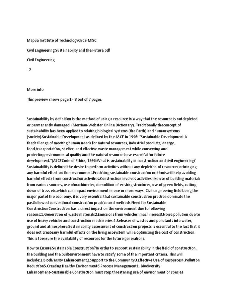Civil Engineering for Sustainable Futures | PDF | Sustainability ...