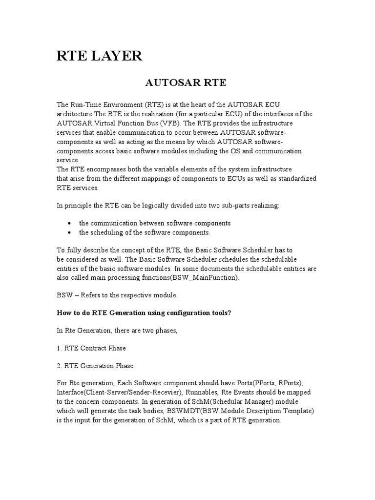 AUTOSAR RTE Layer Overview | PDF | Computer Architecture | Computing