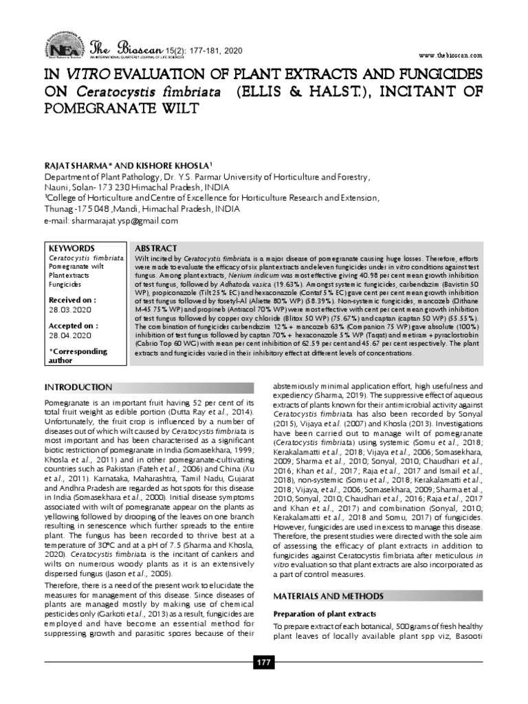 In Vitro Evaluation of Plant Extracts and Fungicides On Ceratocystis ...