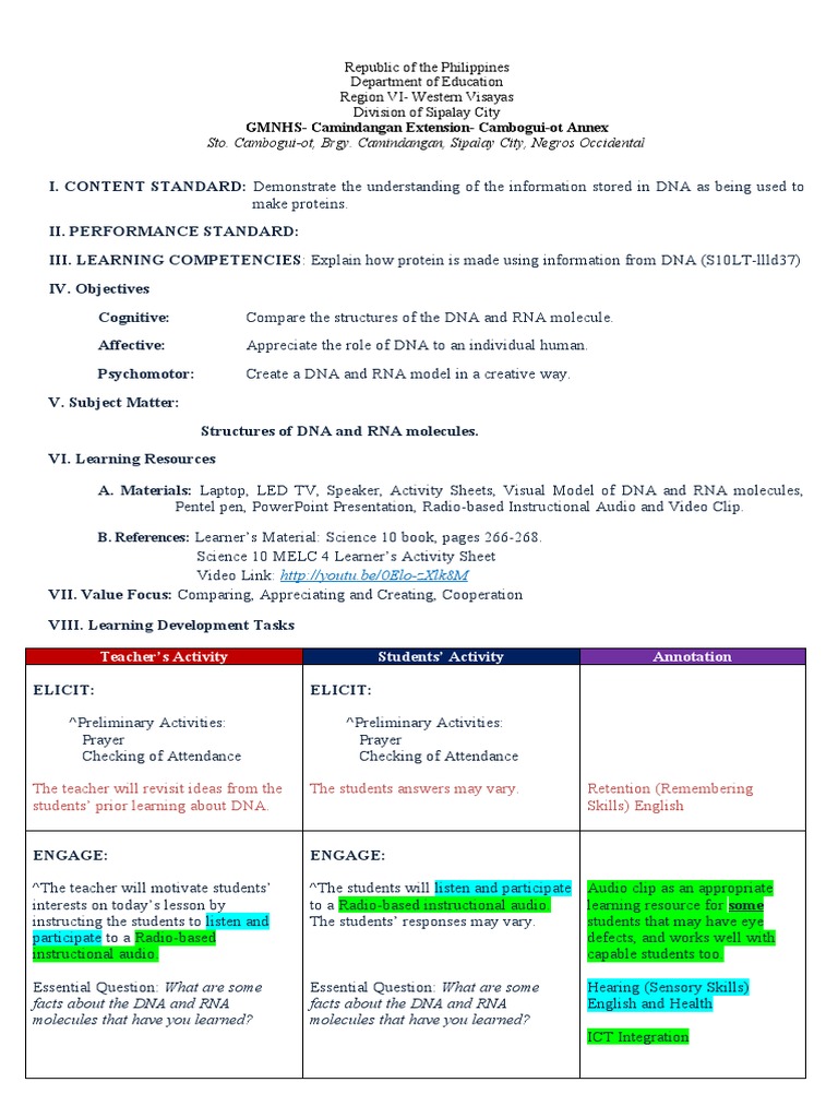 DNA and RNA Structure Lesson Plan | PDF | Dna | Learning